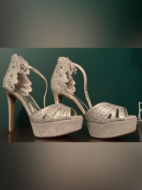 Embellished Silver Platform Heels - Women